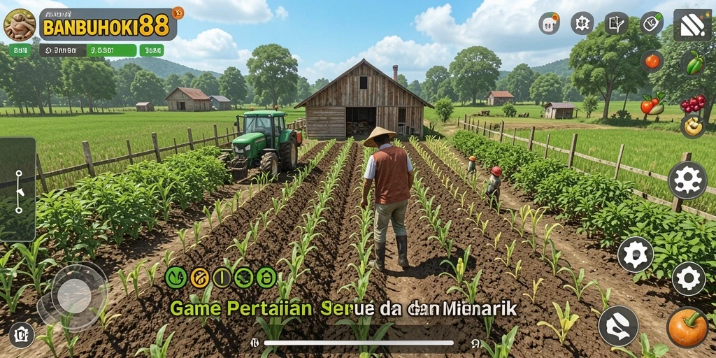 Tampilan gameplay BANBUHOKI88 menampilkan keseruan bertani di lahan luas.