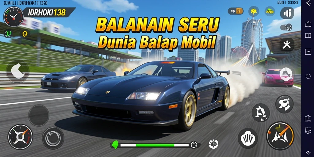Tampilan menarik dari gameplay balap mobil di IDRHOKI138.