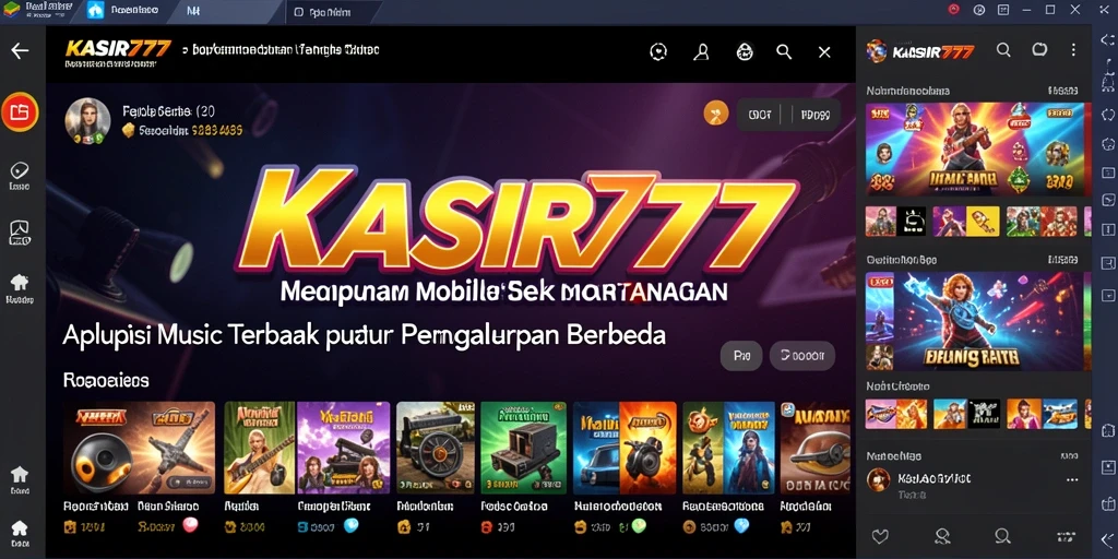 Screenshot gameplay dari KASIR777 yang menunjukkan antarmuka musik yang menarik.