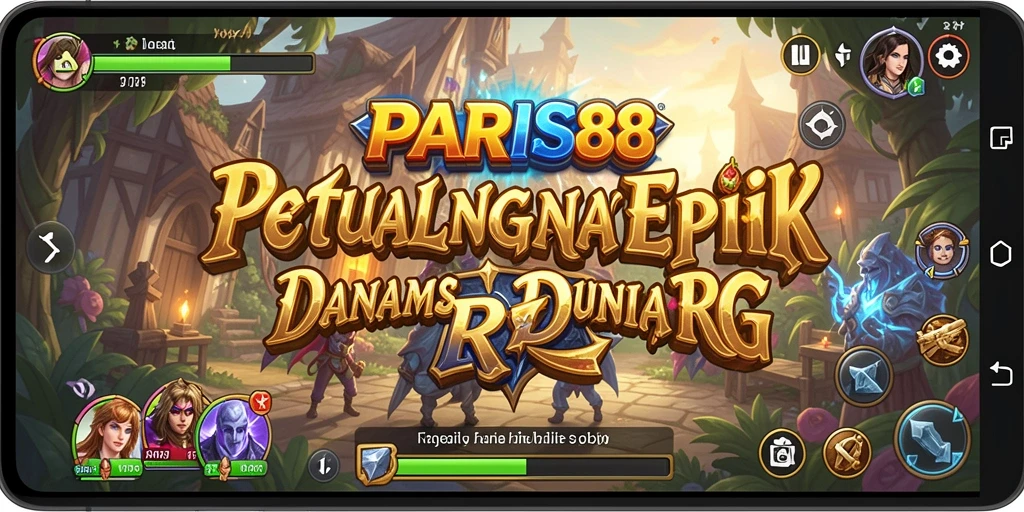 Screenshot gameplay RPG PARIS88 menampilkan pertarungan seru di dunia fantasi.