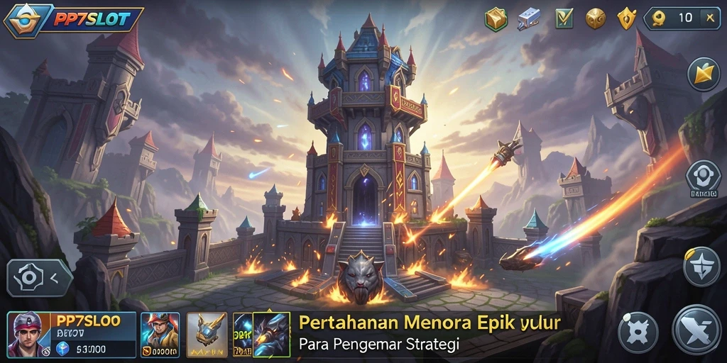 Tangkapan layar gameplay PP7SLOT menampilkan aksi strategi menara yang intens.
