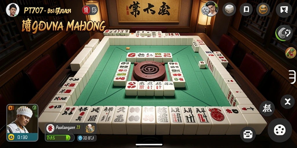 Screenshot gameplay PT707 menampilkan suasana permainan Mahjong yang nyata.