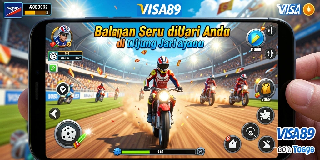 Screenshot utama VISA89 menampilkan momen balapan intens dengan grafik yang menawan.
