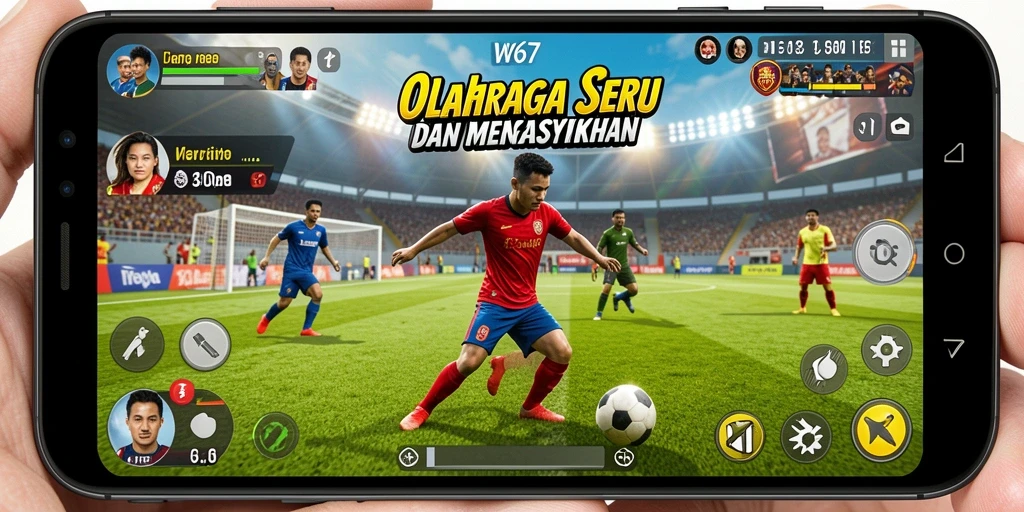 Screenshot utama W67 menampilkan aksi gameplay olahraga yang seru.