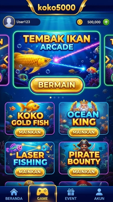 Tampilan utama aplikasi koko5000 yang user-friendly.